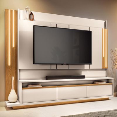 Estante Painel para TV 75 Pol com LED Mound B01 Off White Cinamomo - Lyam Decor