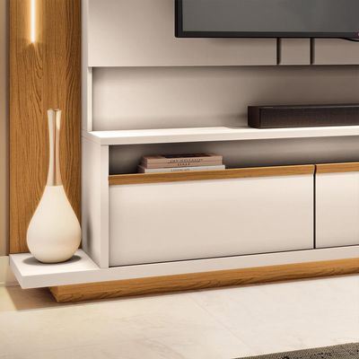 Estante Painel para TV 75 Pol com LED Mound B01 Off White Cinamomo - Lyam Decor