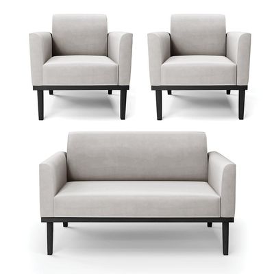 Conjunto 2 Poltronas e 1 Namoradeira Decorativa Isabella Pés Fixo em Madeira Preto Veludo Cinza G19 - Gran Belo