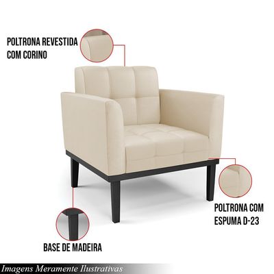 Kit 2 Poltronas Decorativas Karen Pés Fixo em Madeira Preto PU Bege G19 - Gran Belo