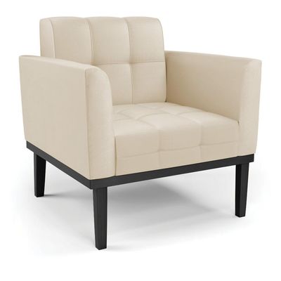 Kit 2 Poltronas Decorativas Karen Pés Fixo em Madeira Preto PU Bege G19 - Gran Belo