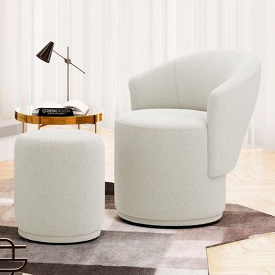 Poltrona Com Puff Orgânico Living Mavi Bouclê Creme - Desk Design