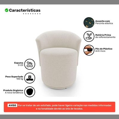 Poltrona Com Puff Orgânico Living Mavi Bouclê Creme - Desk Design