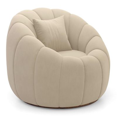Poltrona Decorativa Estilo Concha Abóbora Shell Fixa Veludo Bege - Desk Design