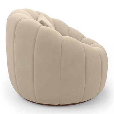 Poltrona Decorativa Estilo Concha Abóbora Shell Fixa Veludo Bege - Desk Design