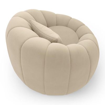 Poltrona Decorativa Estilo Concha Abóbora Shell Fixa Veludo Bege - Desk Design