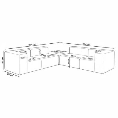 Sofá 5 Lugares Canto Para Sala Living Modular Com Puff Lancaster F04 Bouclê Branco - Lyam Decor