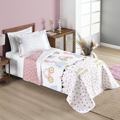 Kit Cobre Leito Colcha Solteiro Infantil Fantasy Dupla Face Microfibra 2 Peças - Princesinha Branco