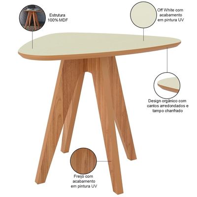 Mesa Lateral Para Sala de Estar Orgânica Selly D03 Off White Freijó - Lyam Decor