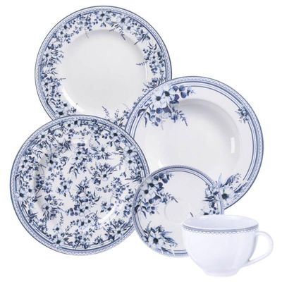 Aparelho de Jantar 20 Peças Porcelana Azzura Tramontina Azul Mesa Posta 4 Pessoas