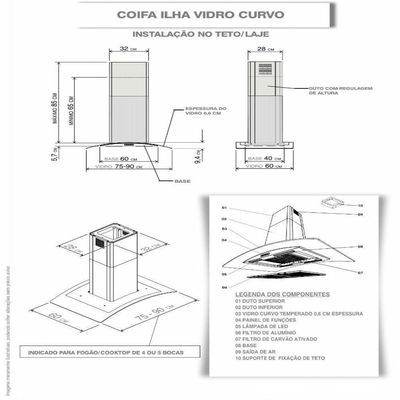 Coifa Ilha 75cm Vidro Curvo Nardelli Inox 220V