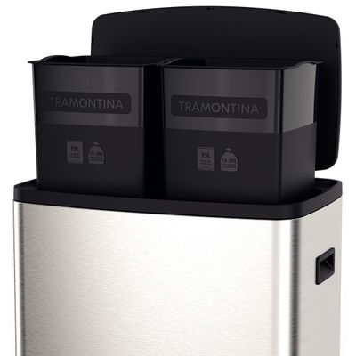 LIXEIRA TRAMONTINA OCTO AÇO INOX COM 2 BALDES REMOVÍVEIS E PEDAL 15L + 15L 94544/430