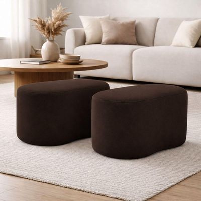 Kit 2 Puff Feijão Curvo Orgânico Sala Redondo Confortável Moderno Suede Marrom