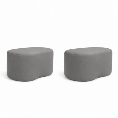 Kit 2 Puff Feijão Curvo Orgânico Sala Redondo Confortável Moderno Suede Cinza