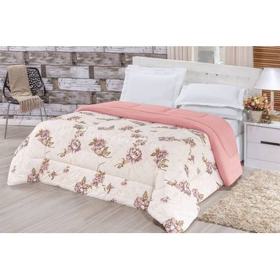 Edredom 2,40 x 2,20m + Jogo de Cama Malha Quality Queen 04 Peças 100% Algodão - Rosê