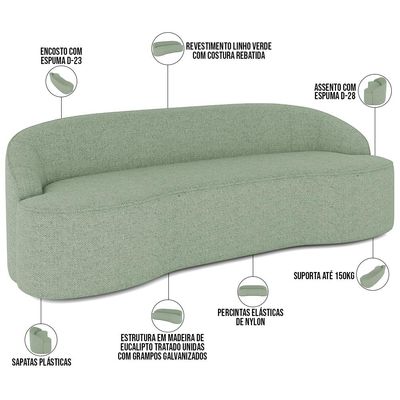Sofá 4 Lugares Curvo Sala de Estar Living Lótus D02 Linho Verde 230 cm D-477 - Lyam Decor