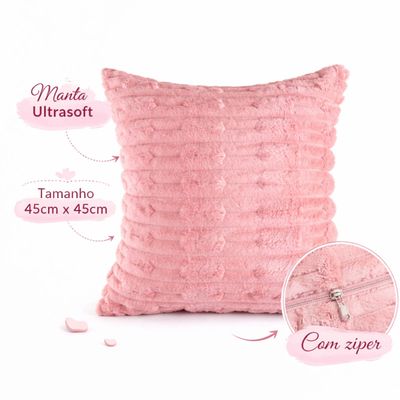 Kit 2 Capas de Almofada Polar Manta Ultrasoft com Ziper Decorativa Sofá Sala Quarto Rosa Blush