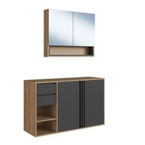 Gabinete de Banheiro 110cm Antônia com Espelheira 02 portas Mel/Grafite sem Cuba