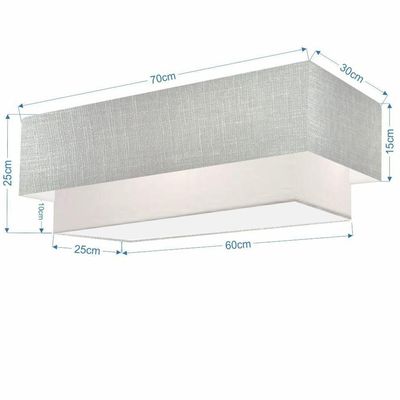 Plafon Duplo Retangular Vivare Md-3044 Cúpula Em Tecido Bivolt Rustico-cinza-branco 127/220v