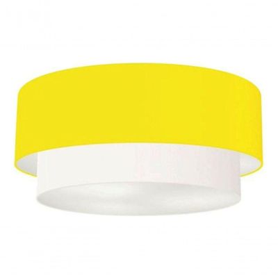 Plafon Duplo Cilíndrico Vivare Md-3063 Cúpula Tecido 55x50cm - Bivolt Amarelo-branco 127/220v