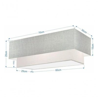 Plafon Duplo Retangular Vivare Md-3044 Cúpula Em Tecido Bivolt Rustico-cinza-branco 127/220v