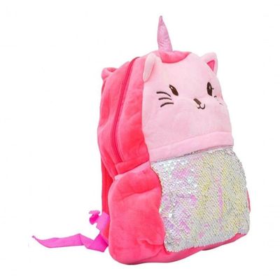 Mini Mochila Infantil Rosa Sereia Gato Pelúcia 30x30cm Creche Escolar Escolinha