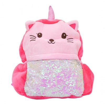 Mini Mochila Infantil Rosa Sereia Gato Pelúcia 30x30cm Creche Escolar Escolinha
