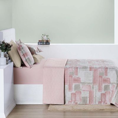 Kit Cobre Leito Colcha Maggy Queen 3 Peças Dupla Face Percale 200 Fios - Quadri Rosa