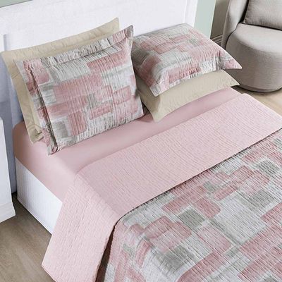 Kit Cobre Leito Colcha Maggy Queen 3 Peças Dupla Face Percale 200 Fios - Quadri Rosa
