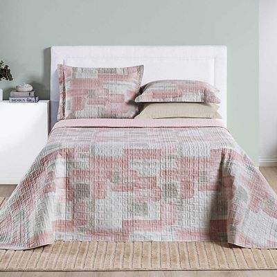 Kit Cobre Leito Colcha Maggy Queen 3 Peças Dupla Face Percale 200 Fios - Quadri Rosa