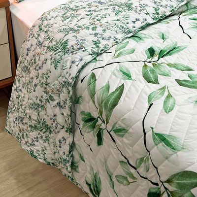 Kit Cobre Leito Colcha Lislie King 3 Peças Percal 300 Fios Dupla Face Estampado - Floral Verde - 100% Poliéster