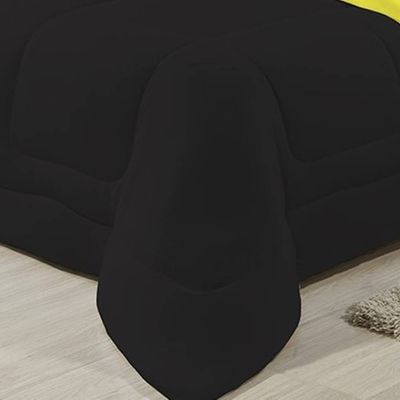 Edredom Dupla Face 100% Algodão Malha Casal Gran Moratta 01 Peça - Preto/ Amarelo