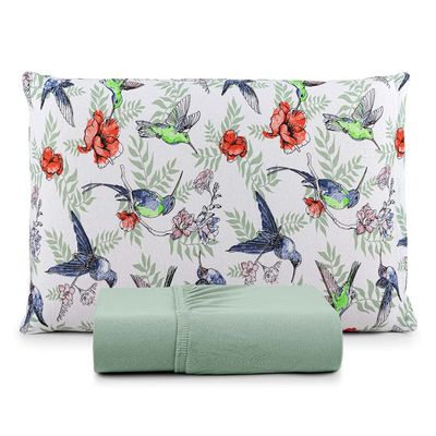 Jogo de Lençol Luar Solteiro 2 Peças Malha 100% Algodão Estampado - Verde Birds