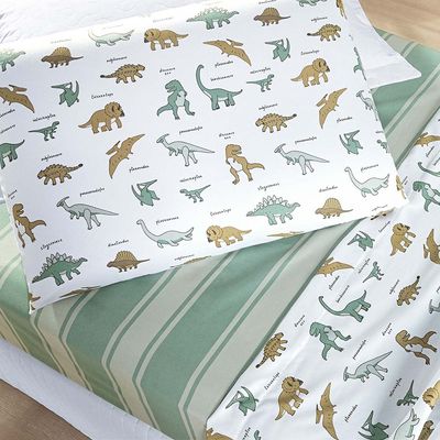 Jogo de Cama Lençol Lutti Solteiro Infantil 200 Fios Estampado 3 Peças Dinossauro Verde