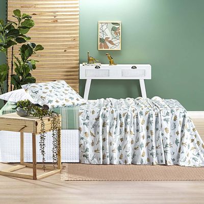 Jogo de Cama Lençol Lutti Solteiro Infantil 200 Fios Estampado 3 Peças Dinossauro Verde