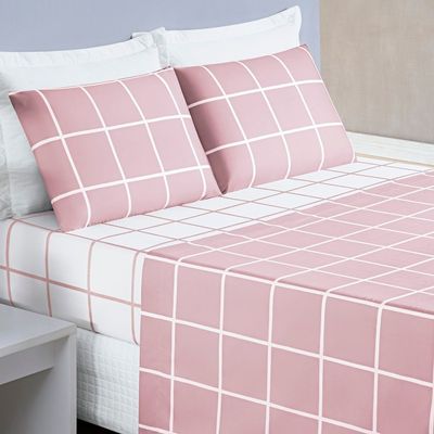 Jogo de Cama Com Lençol de Cima 200 fios Austin Solteiro 03 Peças - Rosa