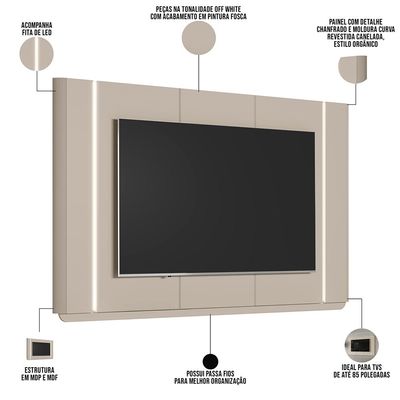 Rack Para Sala LED Com Painel Para TV 70 Pol Elysia L05 Off White Fosco - Lyam Decor