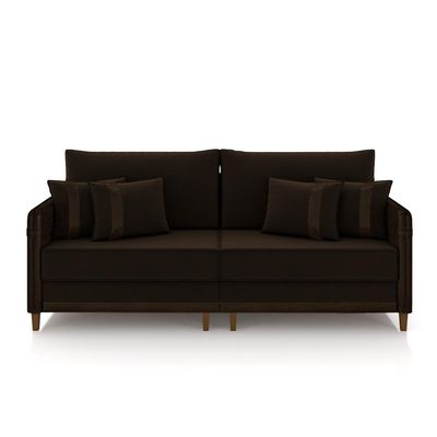 Sofá Living Montecarlo 2 Lugares Bipartido 192cm Pés em Madeira Veludo/PU MarromG33 - Gran Belo