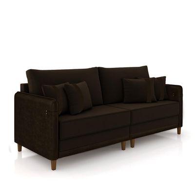 Sofá Living Montecarlo 2 Lugares Bipartido 192cm Pés em Madeira Veludo/PU MarromG33 - Gran Belo