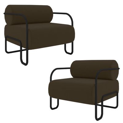 Kit 2 Poltronas Decorativas Sala de Estar Polatsk Base Industrial de Ferro Veludo Marrom G33 - Gran Belo
