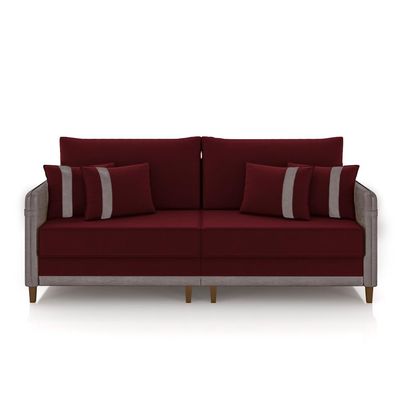 Sofá Living Montecarlo 2 Lugares Bipartido 192cm Pés em Madeira Veludo/PU Bordô/Cinza G33 - Gran Be