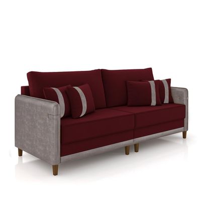 Sofá Living Montecarlo 2 Lugares Bipartido 192cm Pés em Madeira Veludo/PU Bordô/Cinza G33 - Gran Be