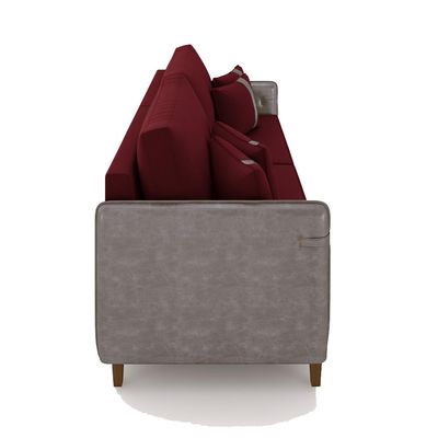 Sofá Living Montecarlo 2 Lugares Bipartido 192cm Pés em Madeira Veludo/PU Bordô/Cinza G33 - Gran Be