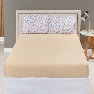 Jogo de Cama Lençol Sonho Bom Casal em Malha Algodão -  Mostarda - 100% Algodão