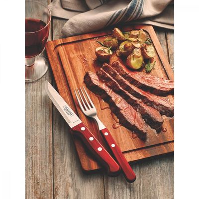 Jogo de Talheres Jumbo Tramontina Churrasco com Laminas em Aço Inox e Cabos de Madeira Polywood Vermelho 12 Peças