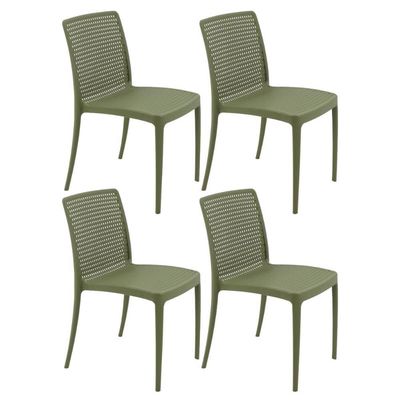 Jogo 4 Cadeiras Plásticas Verde Oliva para Mesa Tramontina Isabelle Cozinha Sala Área Gourmet