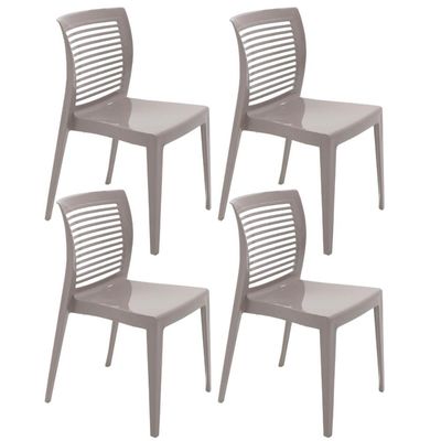 Conjunto 4 Cadeiras Plástico Empilhável Tramontina Victória com Encosto Horizontal Camurça