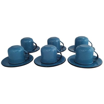 Jogo 6 Xícaras com Pires Caneca Esmaltada 180ml