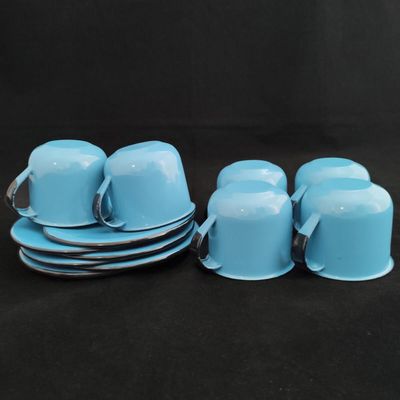 Jogo 6 Xícaras com Pires Caneca Esmaltada 180ml