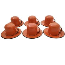 Jogo 6 Xícaras com Pires Caneca Esmaltada 180ml